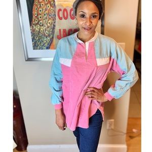 80’s Color Block Pastel Corduroy Oversized Tunic